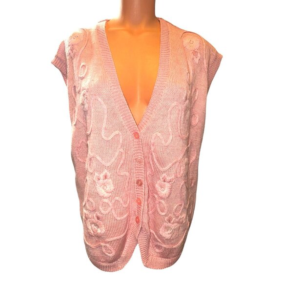 Vintage Alfred Dunner Sleeveless Cardigan Vest With Floral Embroidery - Picture 4 of 8